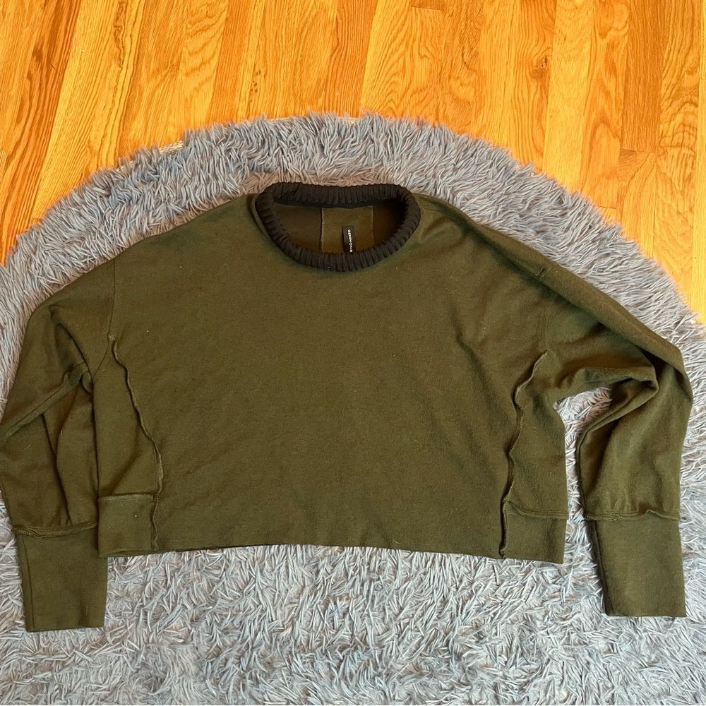 Gershon Bram Olive Green Cropped Lagenlook Oversized Sweater Size XL